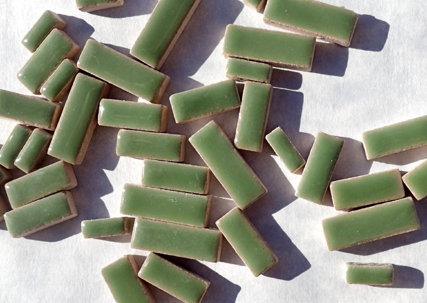 Jade Green Mini Rectangles Mosaic Tiles - 50g Ceramic in Mix of 3 Sizes 1/2" and 3/4"