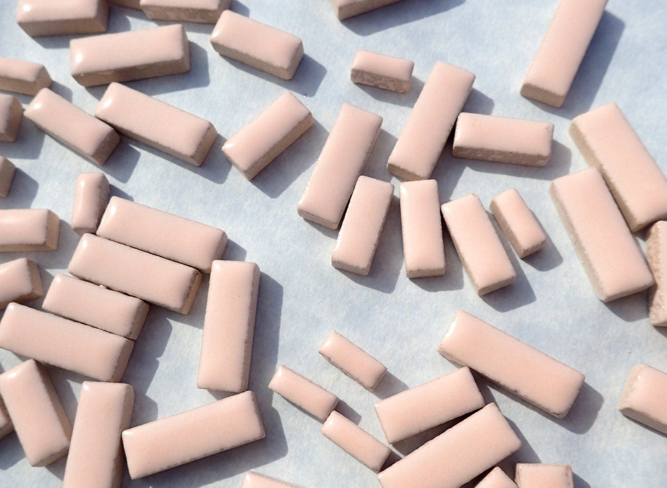 Pink Mini Rectangles Mosaic Tiles - 50g Ceramic in Mix of 3 Sizes 3/8" and 5/8" and 3/4" in Light Pale Pink