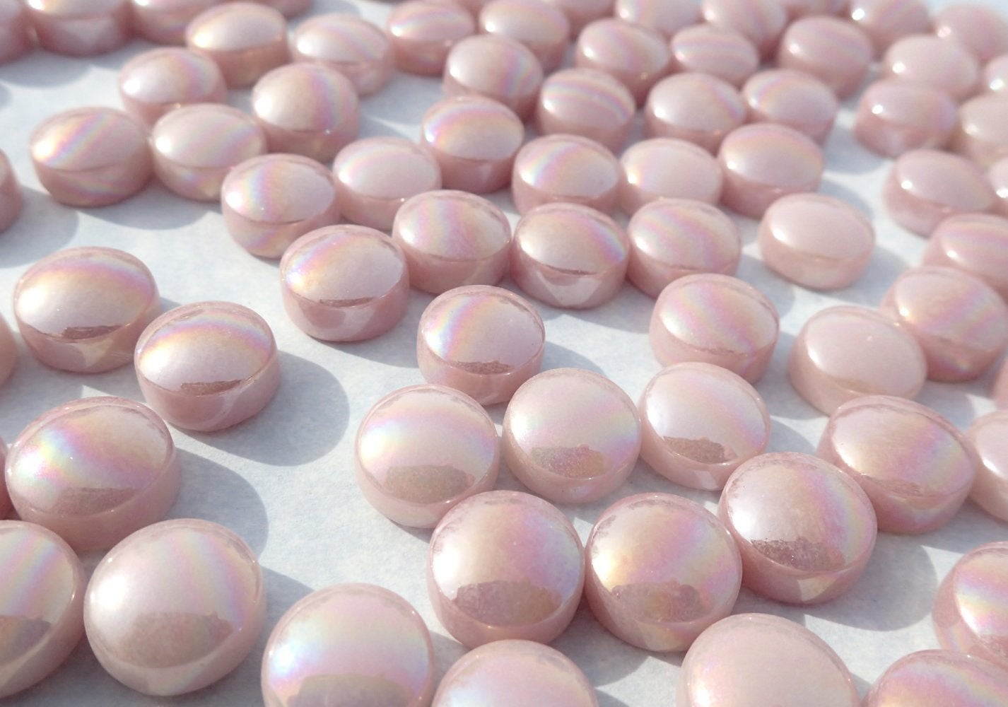 Pale Pink Iridescent Glass Drops Mosaic Tiles - 100 grams Glass Gems - Over 60 Tiles