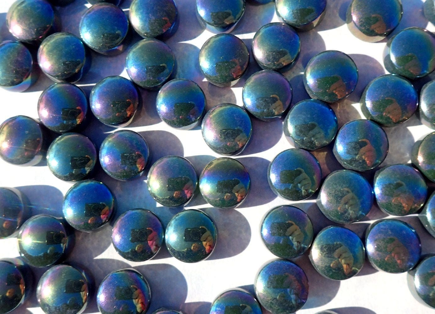 Dark Green Iridescent Glass Gems - 100 grams - 12mm