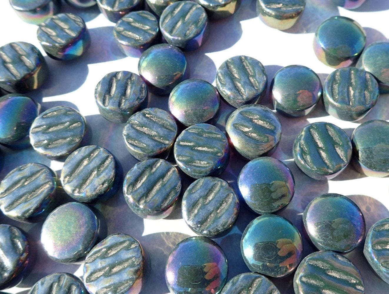 Dark Green Iridescent Glass Gems - 100 grams - 12mm