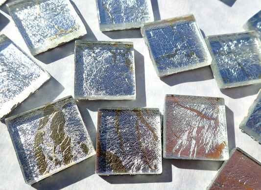 Silver with Gold Foil Square Tiles - 25 Glass Mosaic Tiles - 20mm