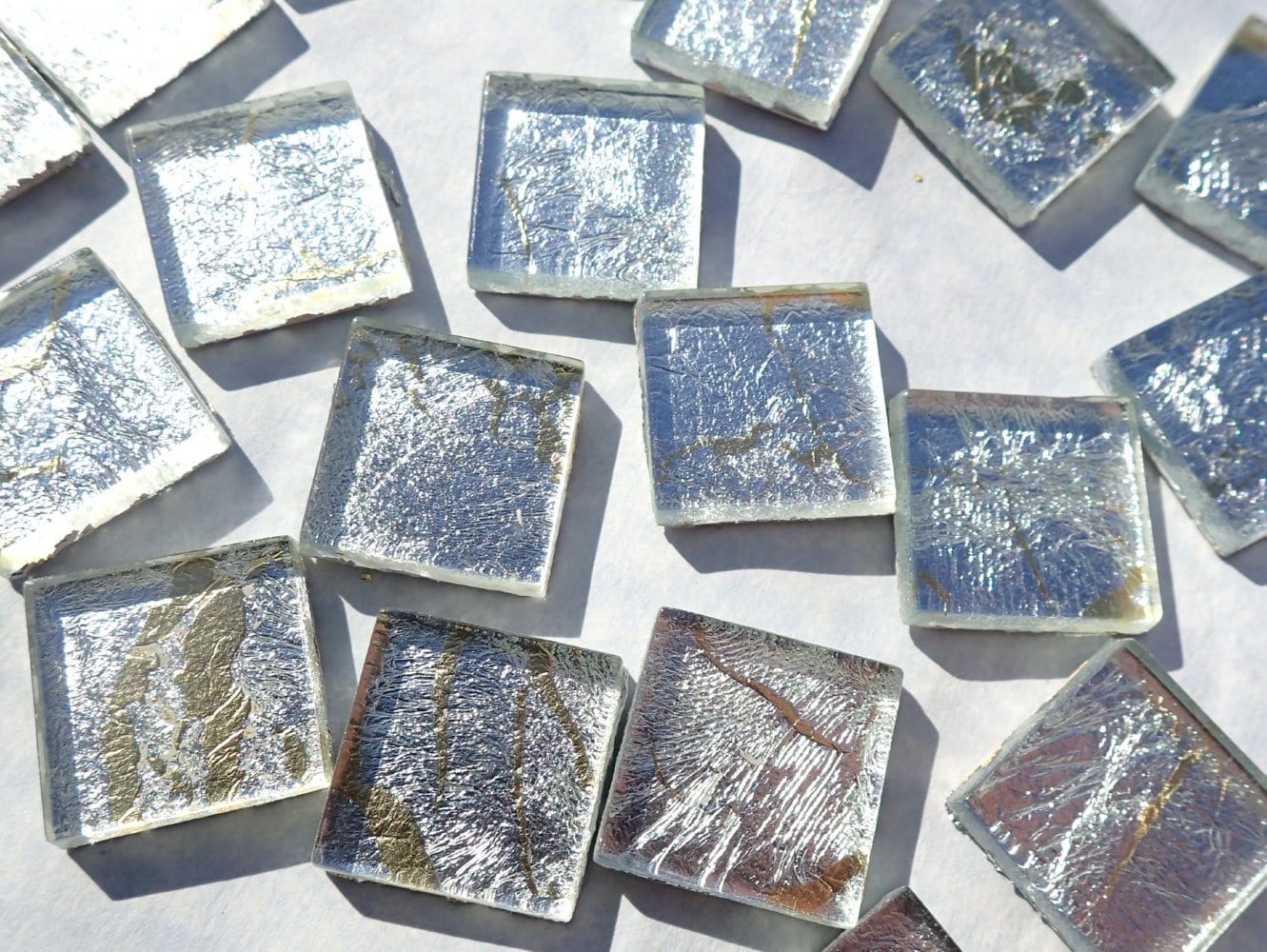 Silver with Gold Foil Square Tiles - 25 Glass Mosaic Tiles - 20mm