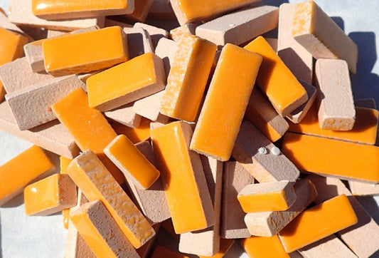 Ochre Mini Rectangles Mosaic Tiles - 50g Ceramic in Mix of 3 Sizes 3/8" and 5/8" and 3/4" in Curry