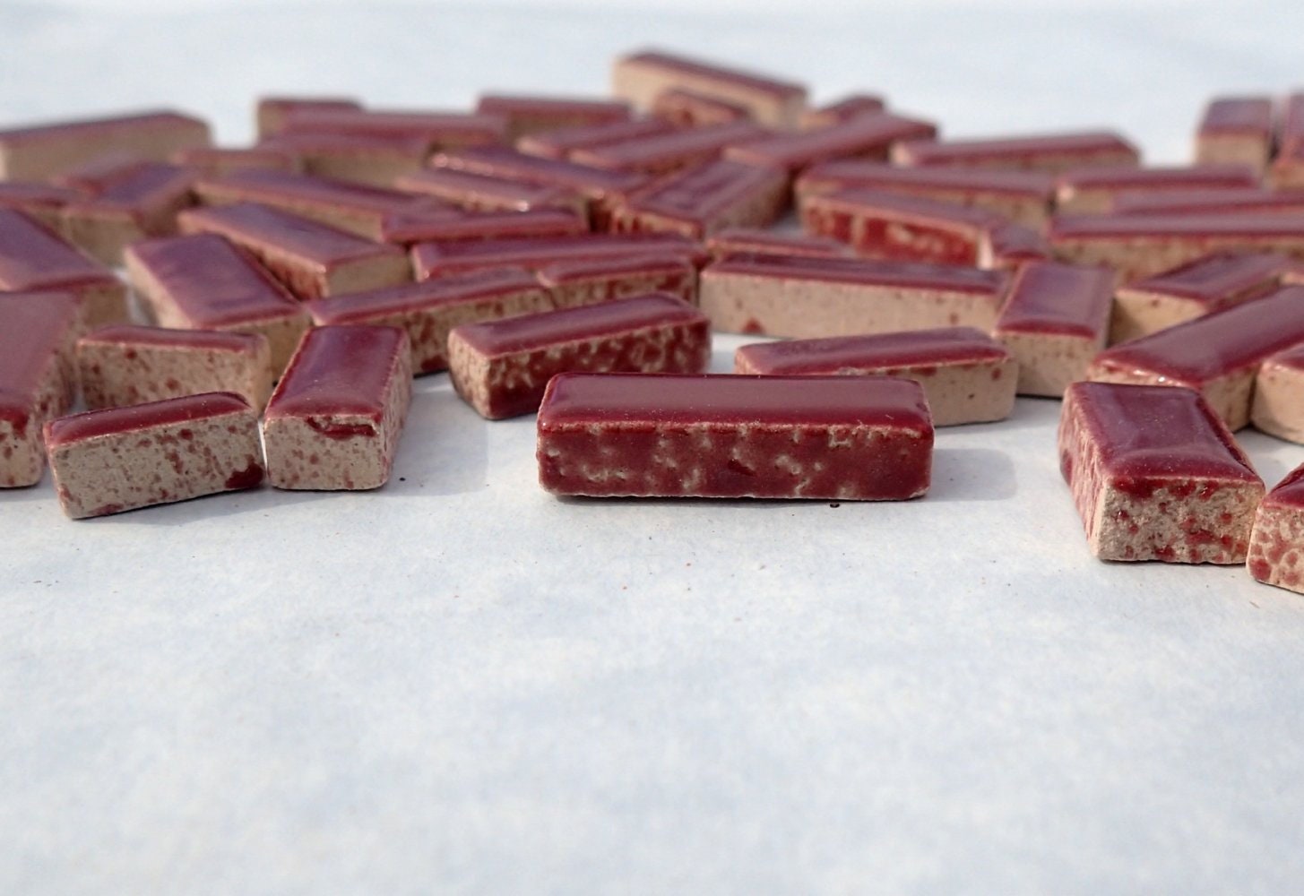 Burgundy Mini Rectangles Mosaic Tiles - 50g Ceramic in Mix of 3 Sizes 3/8" and 5/8" and 3/4"