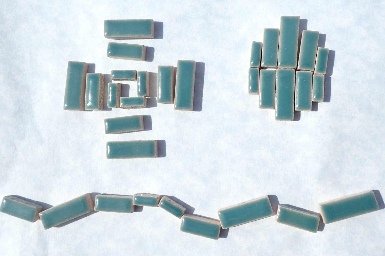 Deep Sea Green Mini Rectangles Mosaic Tiles - 50g Ceramic in Mix of 3 Sizes 1/2" and 3/4" in Phthalo Green