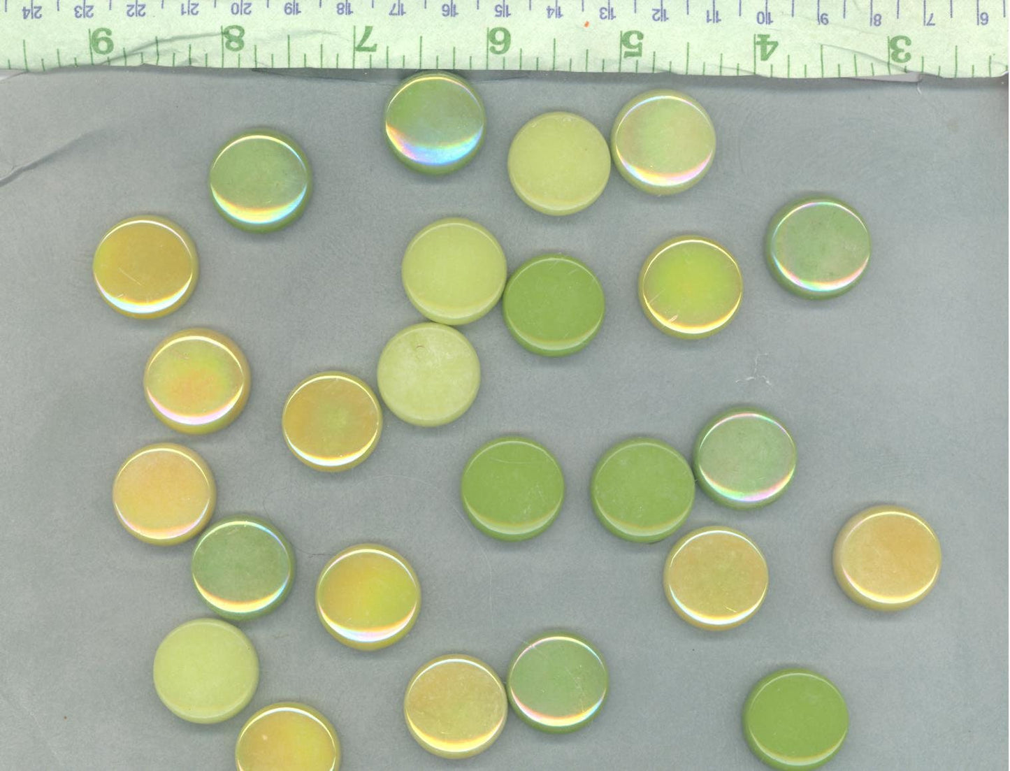 Spring Green Mix Large Glass Drops Mosaic Tiles - 100 grams - 20mm Mix of Gloss and Iridescent Glass Gems - Approx 20 Tiles