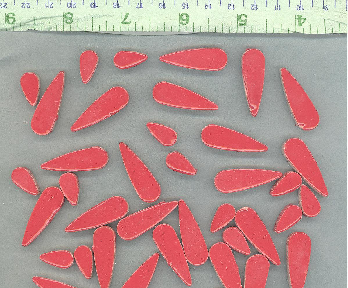 Bright Red Teardrop Mosaic Tiles - 50g Ceramic Petals in Mix of 2 Sizes 1/2" and 3/5"