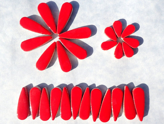 Bright Red Teardrop Mosaic Tiles - 50g Ceramic Petals in Mix of 2 Sizes 1/2" and 3/5"