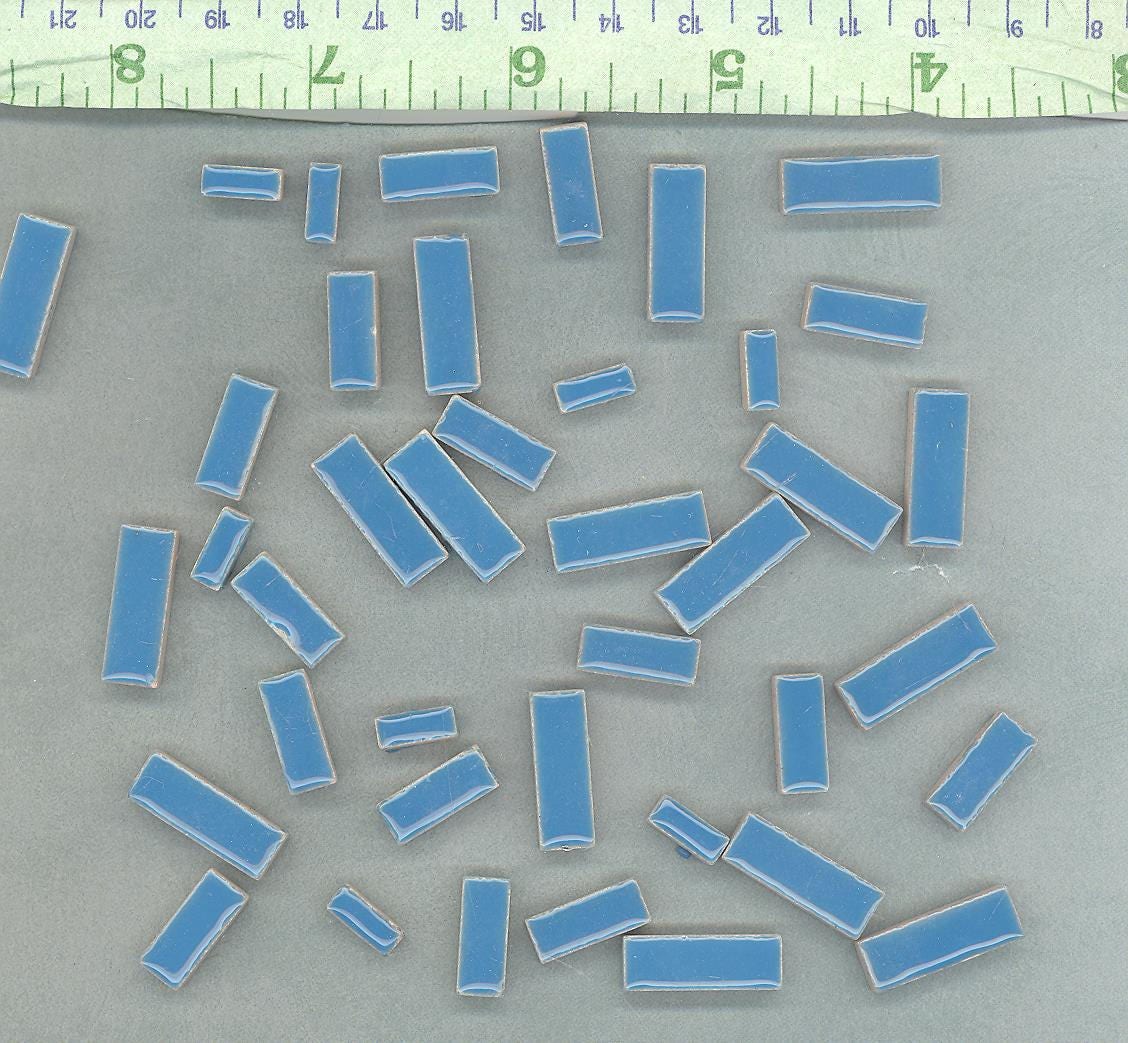 Mediterranean Blue Mini Rectangles Mosaic Tiles - 50g Ceramic in Mix of 3 Sizes 3/8" and 5/8" and 3/4" in Thalo Blue