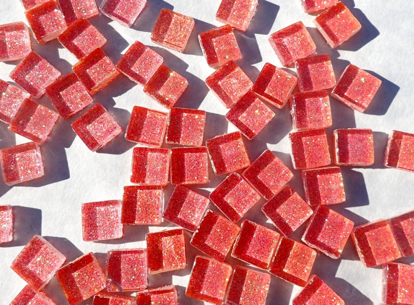 Bubblegum Pink Glitter Tiles - 1 cm - 100g - Over 100 Metallic Glass Tiles