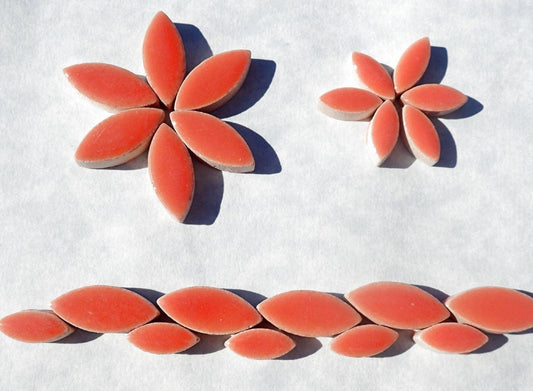 Salmon Orange Pink Petals Mosaic Tiles - 50g Ceramic Leaves in Mix of 2 Sizes 1/2" and 3/4"