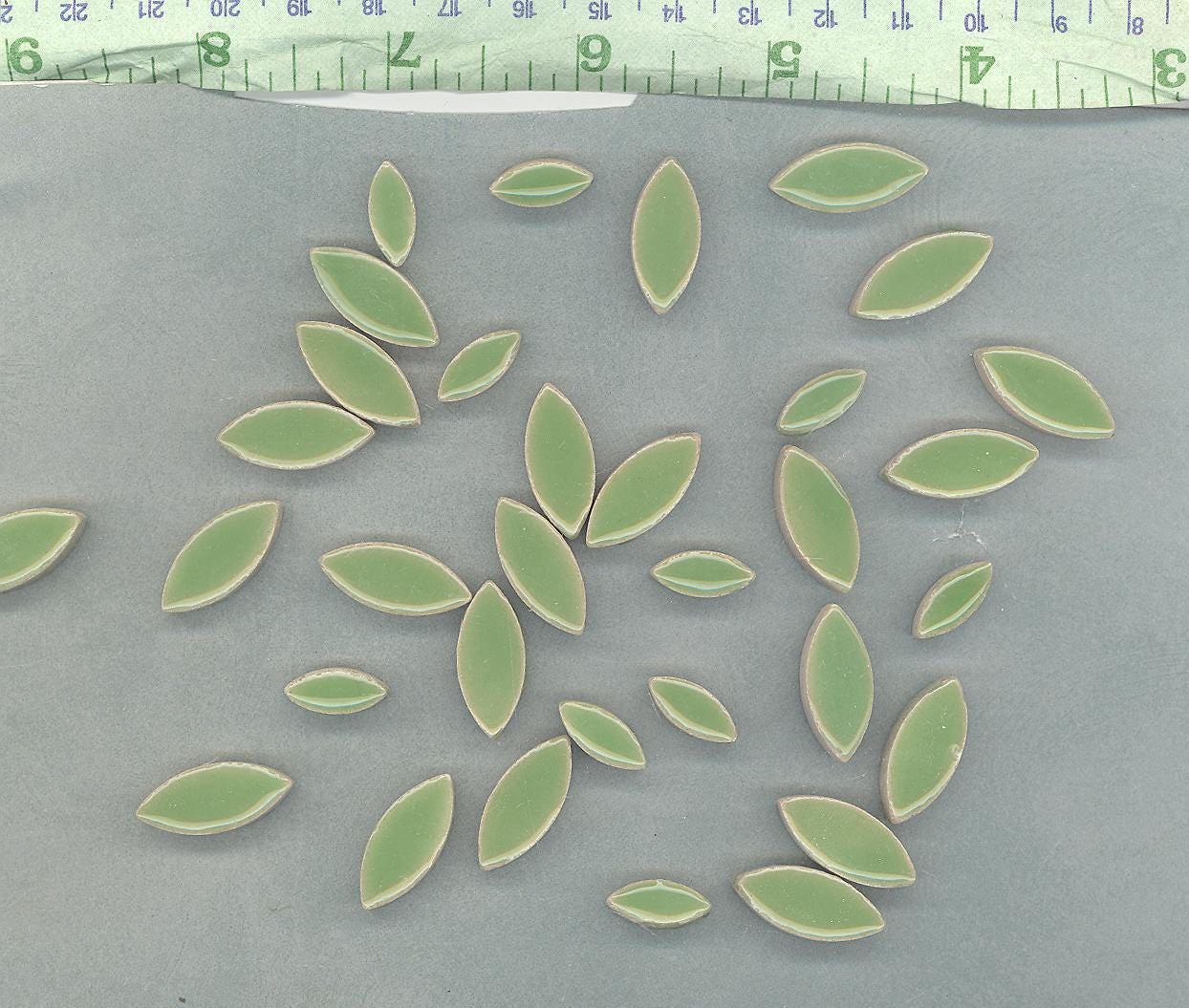 Jade Green Petals Mosaic Tiles - 50g Ceramic Leaves in Mix of 2 Sizes 1/2" and 3/4" - Make Flowers and Leaves