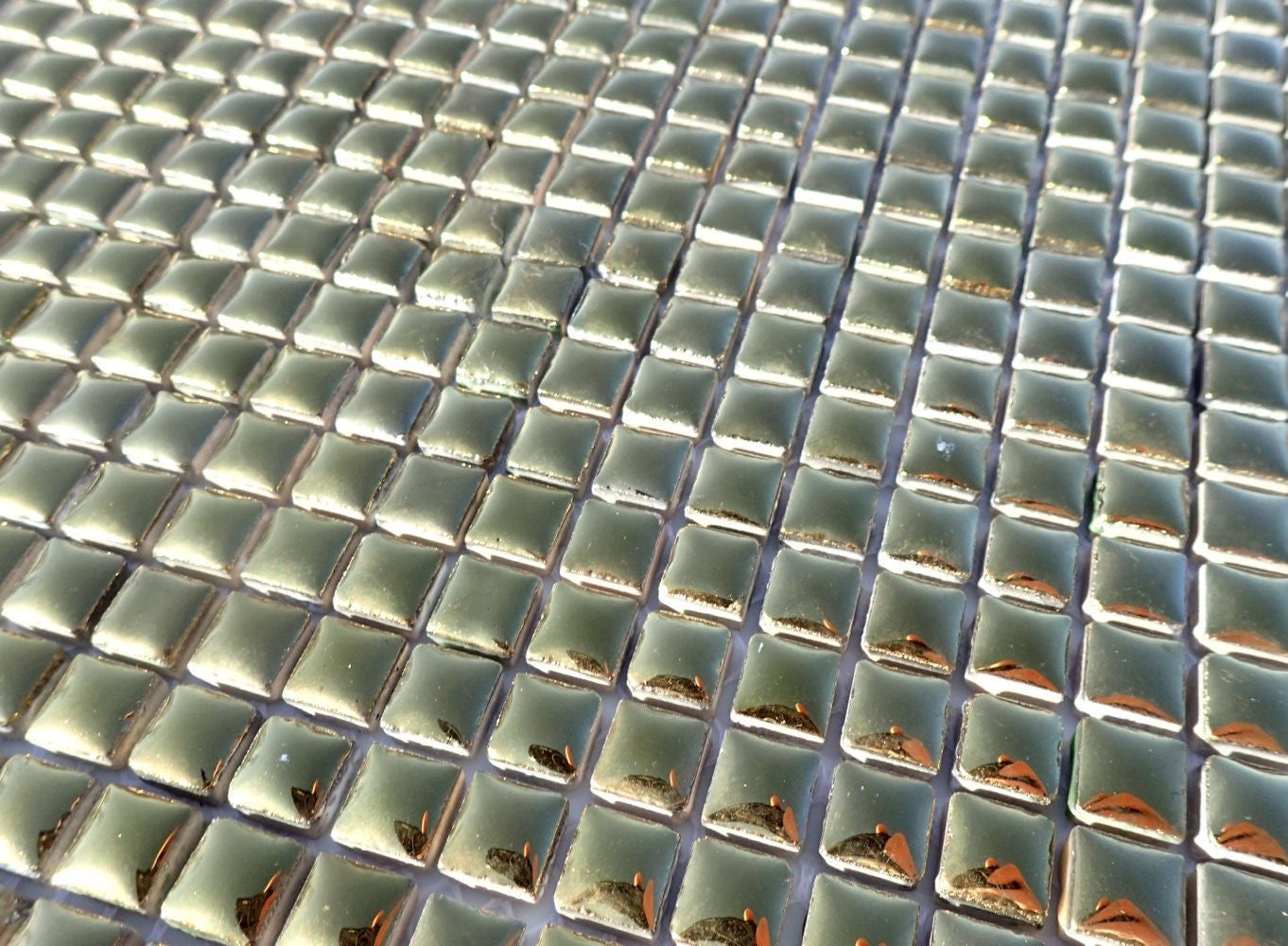 Gold Tiny Square Mosaic Tiles - 1 cm Ceramic - Half Pound in Shiny Mirror Finish