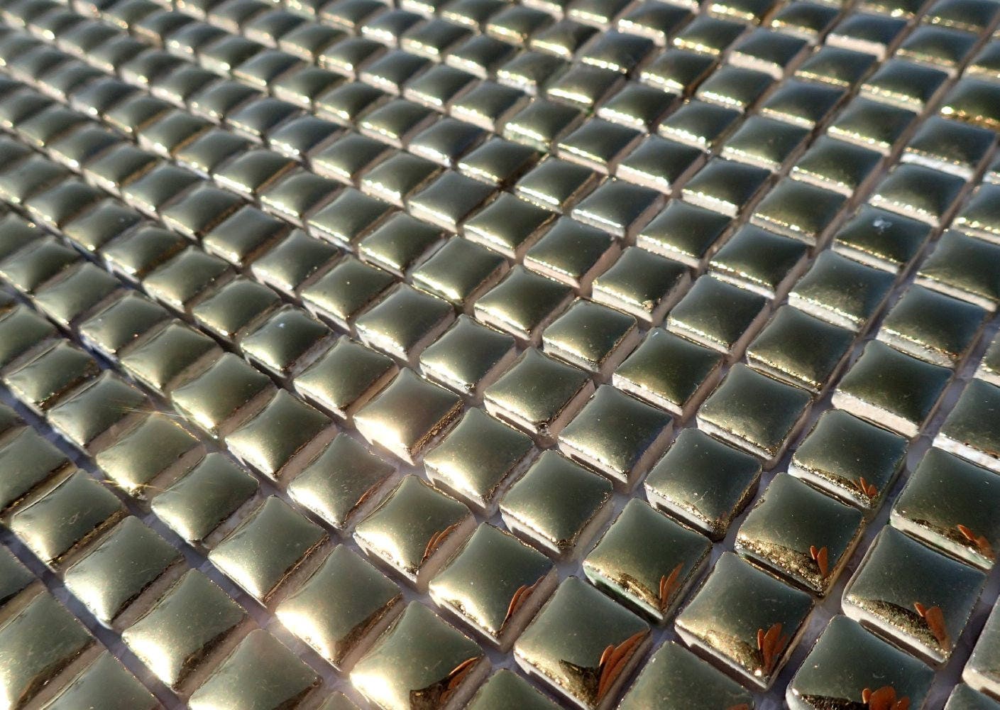 Gold Tiny Square Mosaic Tiles - 1 cm Ceramic - Half Pound in Shiny Mirror Finish