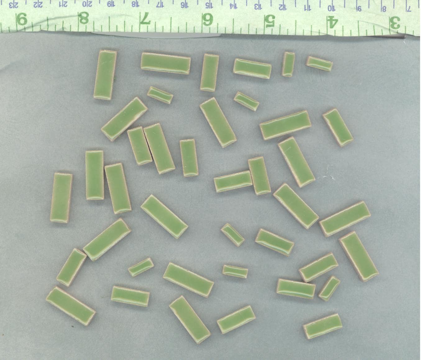 Jade Green Mini Rectangles Mosaic Tiles - 50g Ceramic in Mix of 3 Sizes 1/2" and 3/4"