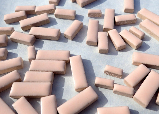 Pink Mini Rectangles Mosaic Tiles - 50g Ceramic in Mix of 3 Sizes 3/8" and 5/8" and 3/4" in Light Pale Pink