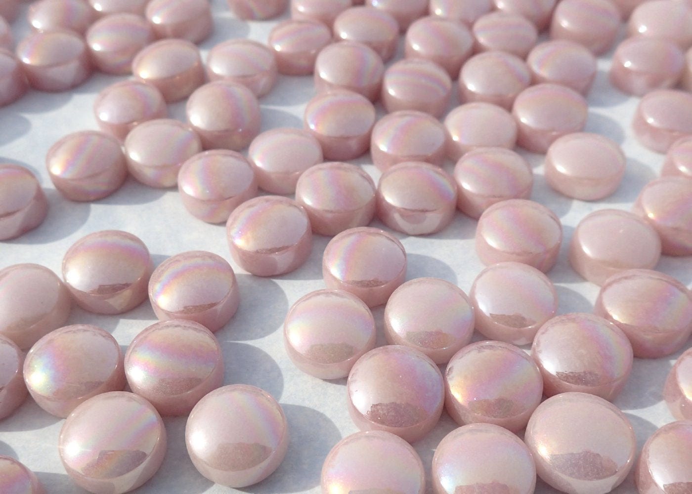 Pale Pink Iridescent Glass Drops Mosaic Tiles - 100 grams Glass Gems - Over 60 Tiles