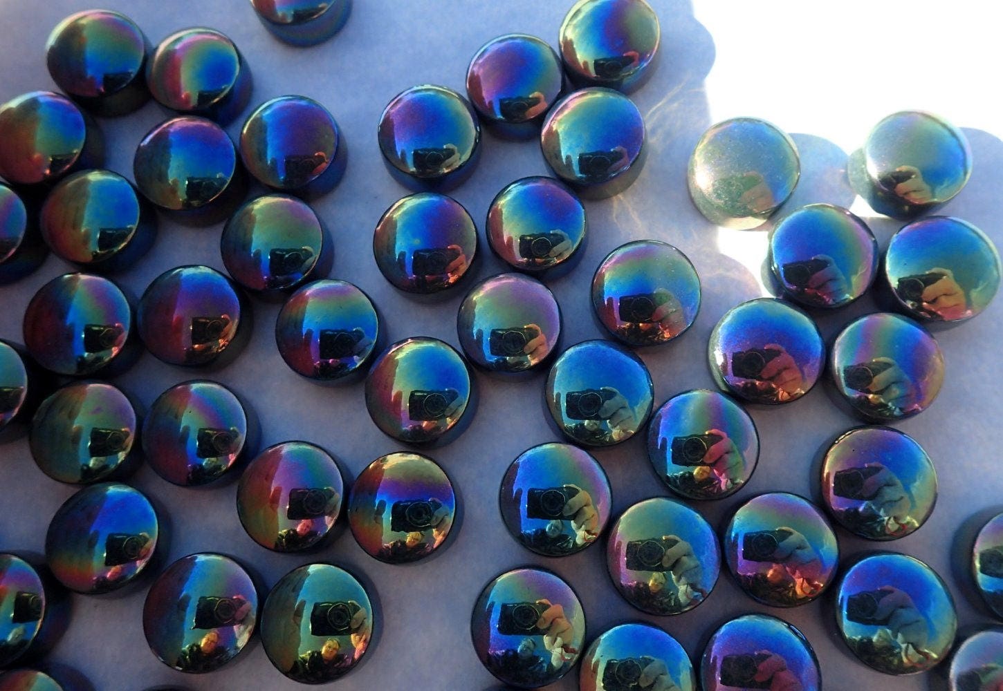 Dark Green Iridescent Glass Gems - 100 grams - 12mm