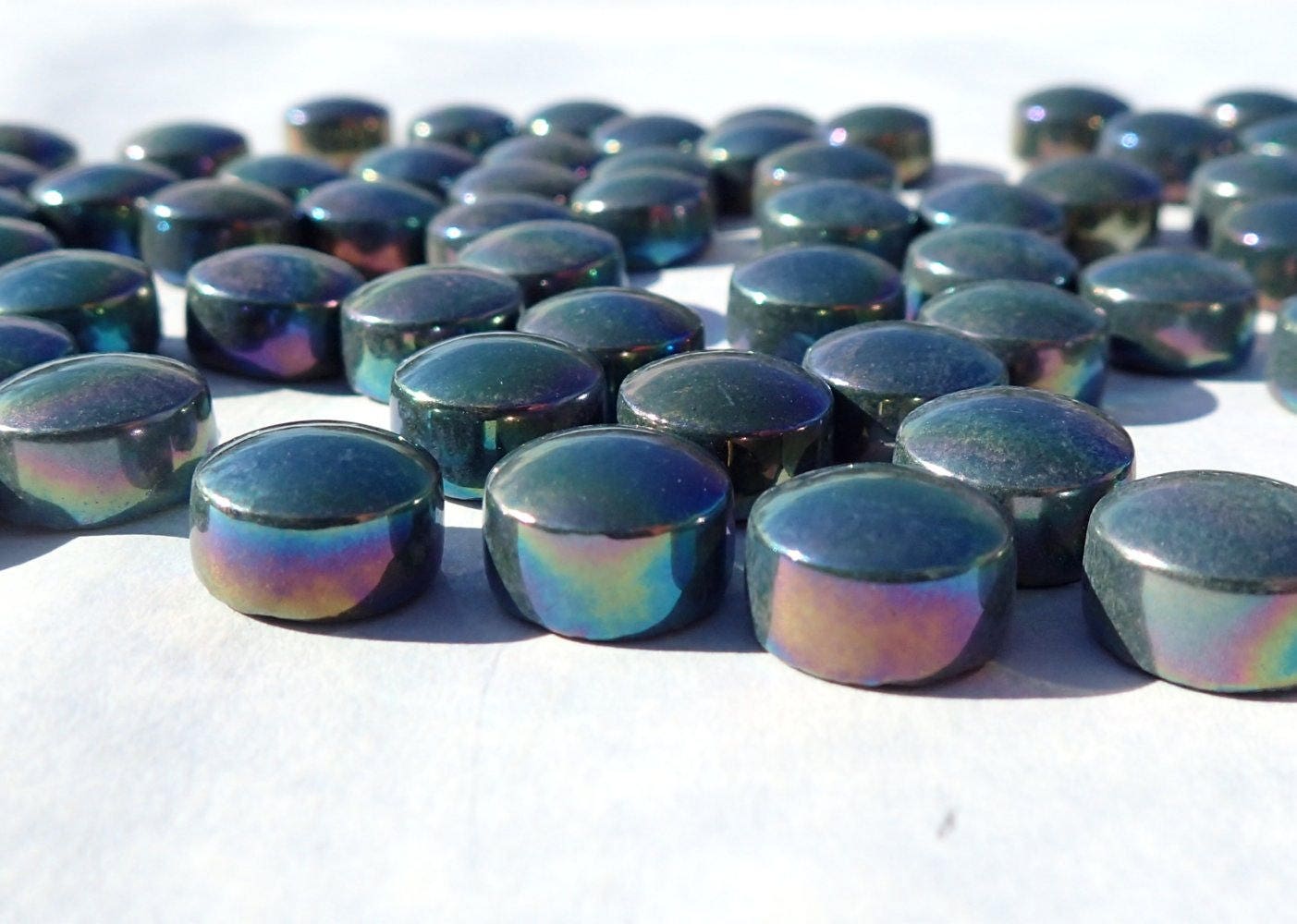 Dark Green Iridescent Glass Gems - 100 grams - 12mm