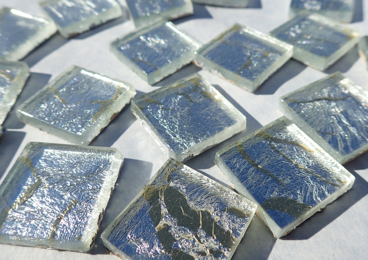 Silver with Gold Foil Square Tiles - 25 Glass Mosaic Tiles - 20mm