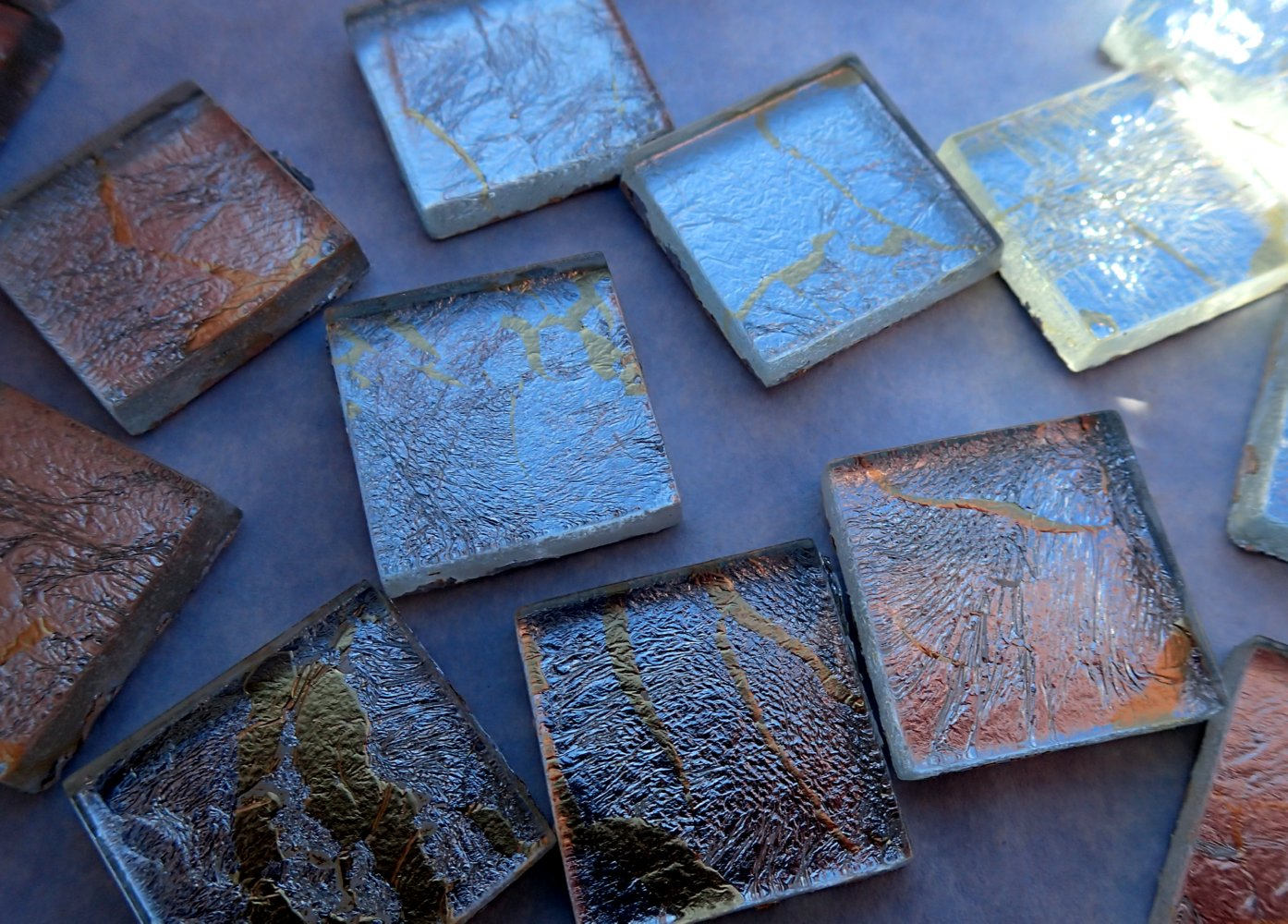 Silver with Gold Foil Square Tiles - 25 Glass Mosaic Tiles - 20mm