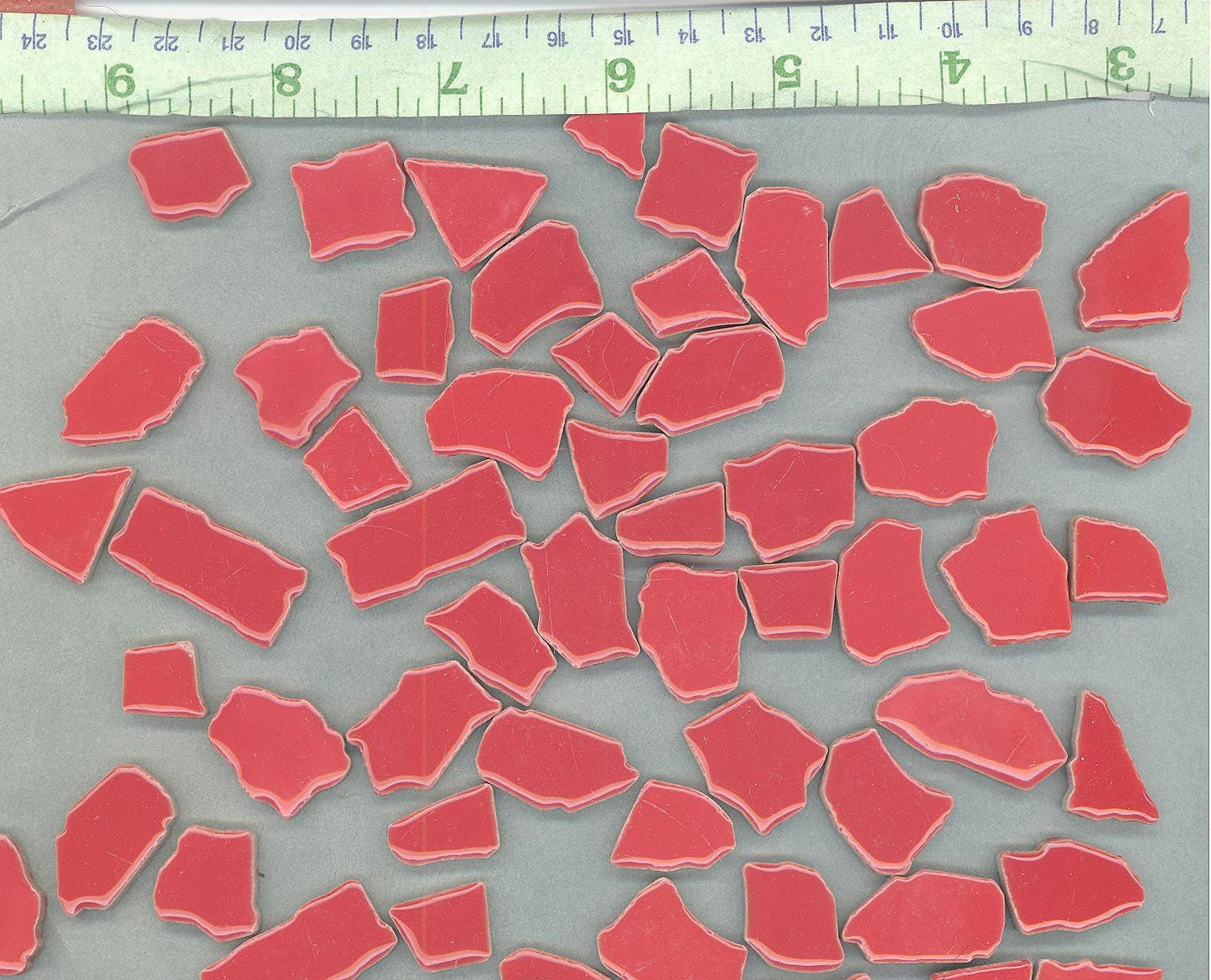 Bright Red Jigsaw Mosaic Ceramic Tiles - Puzzle Shaped Pieces - Half Pound - Assorted Sizes Random Shapes - Poppy Red