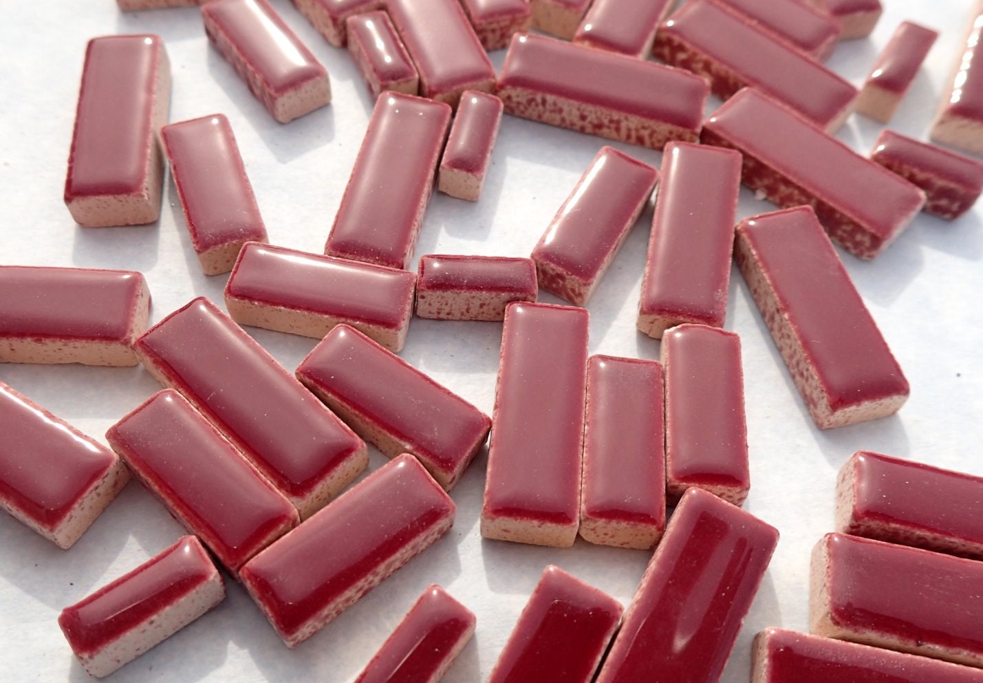 Burgundy Mini Rectangles Mosaic Tiles - 50g Ceramic in Mix of 3 Sizes 3/8" and 5/8" and 3/4"