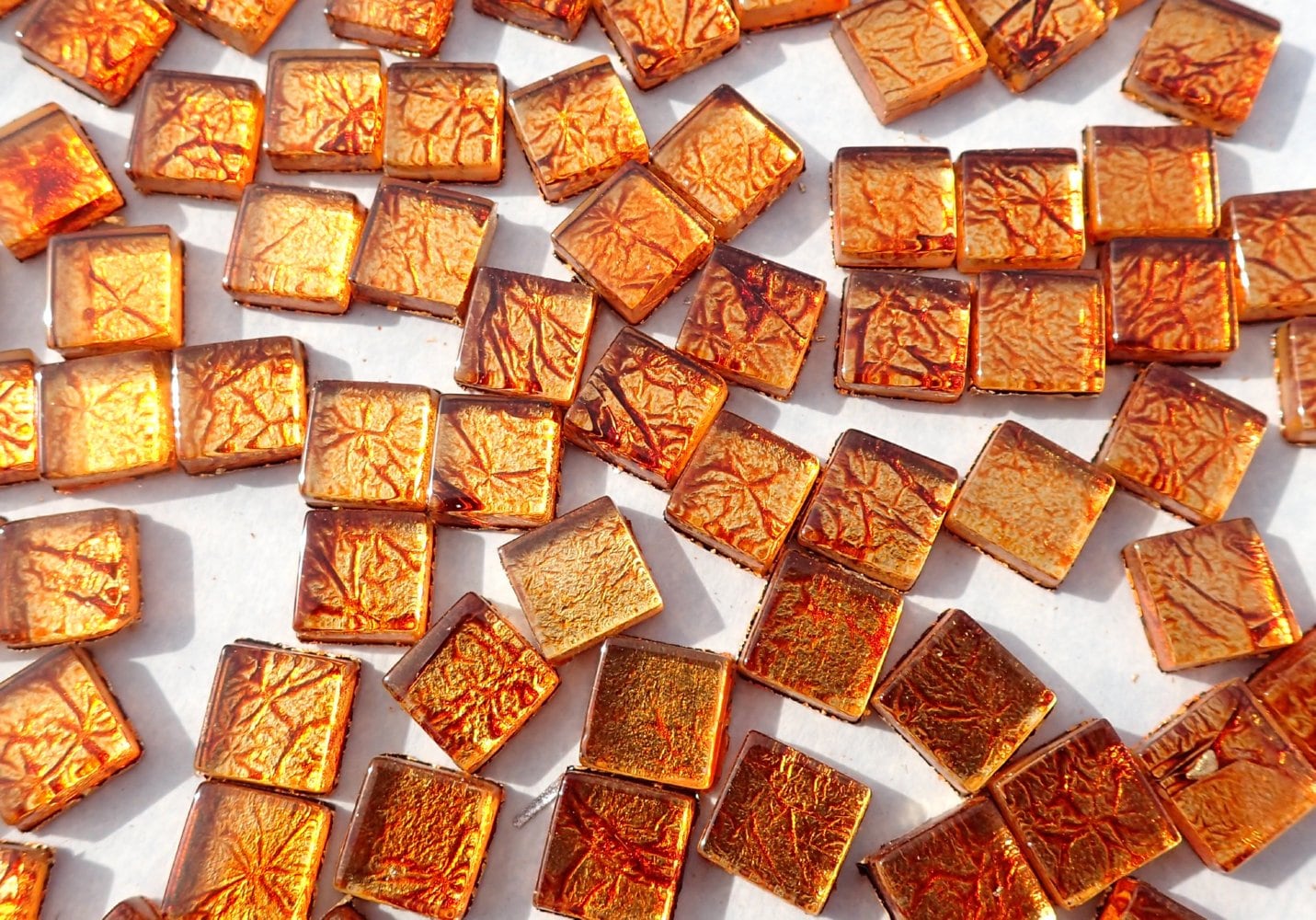 Copper Orange Foil Mini Square Crystal Tiles - 10mm - 50g Metallic Glass Tiles - Approx 50 Tiles