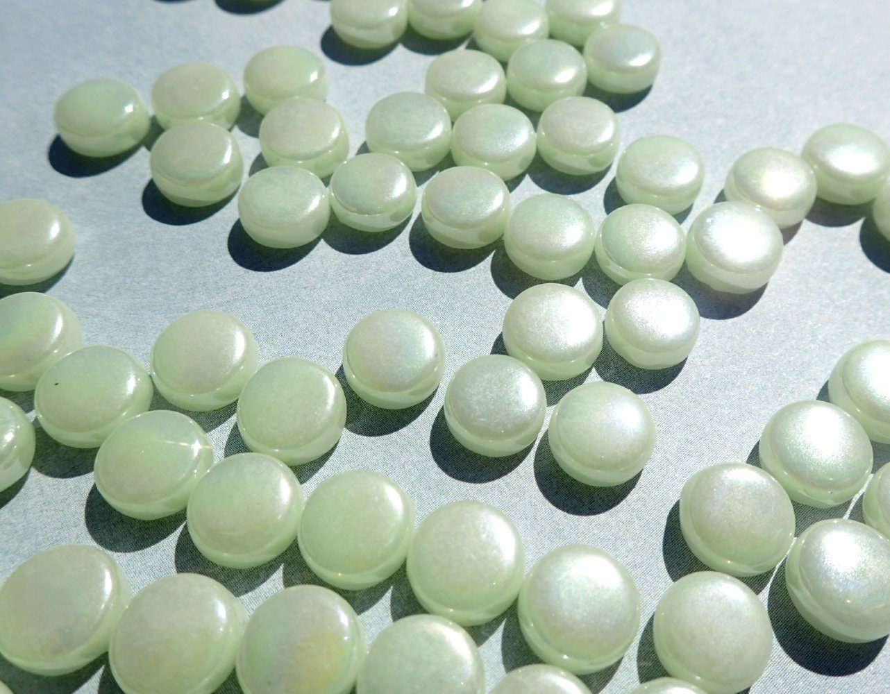 Soft Green Iridescent MINI Glass Drops Mosaic Tiles - 50 grams - Over 100 Tiles