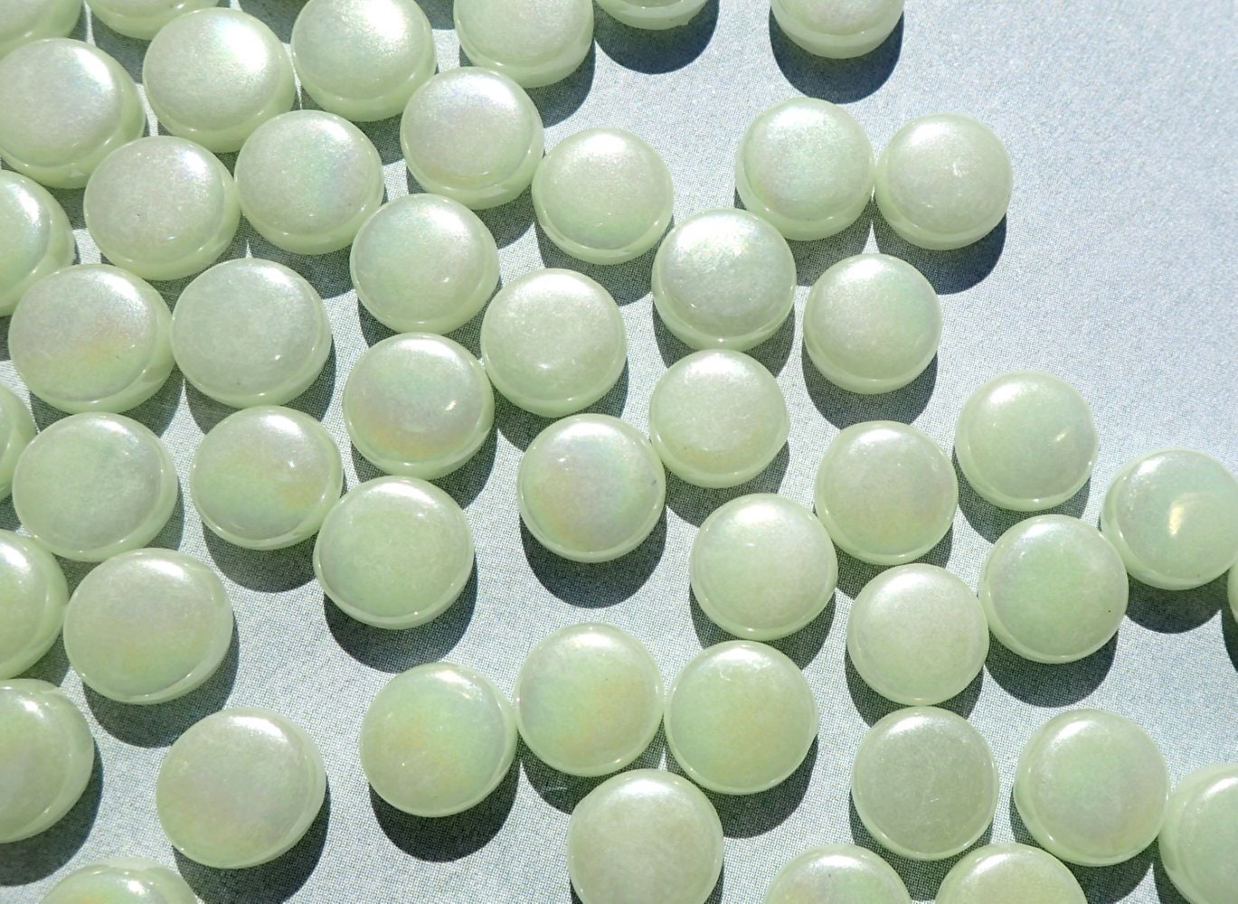 Soft Green Iridescent MINI Glass Drops Mosaic Tiles - 50 grams - Over 100 Tiles