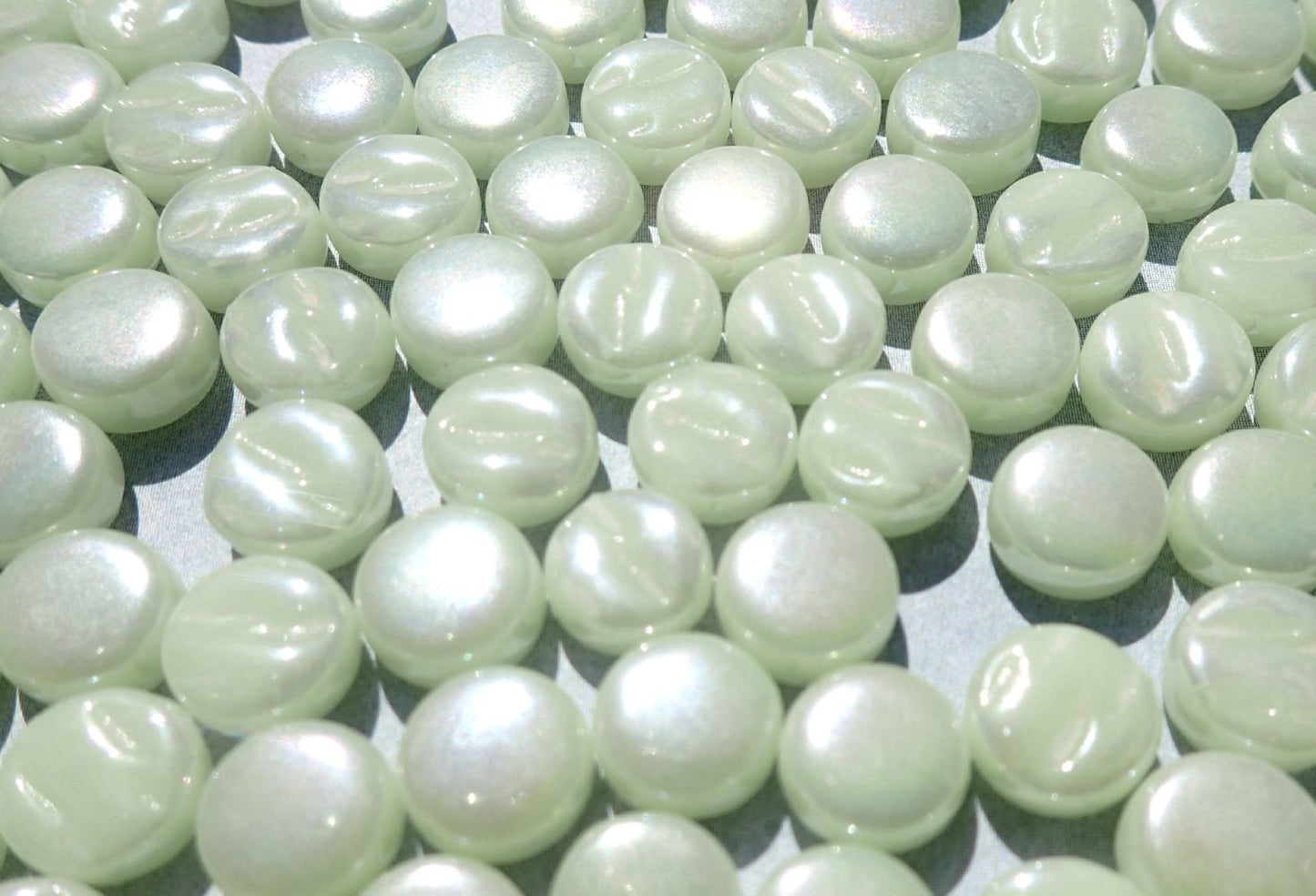 Soft Green Iridescent MINI Glass Drops Mosaic Tiles - 50 grams - Over 100 Tiles