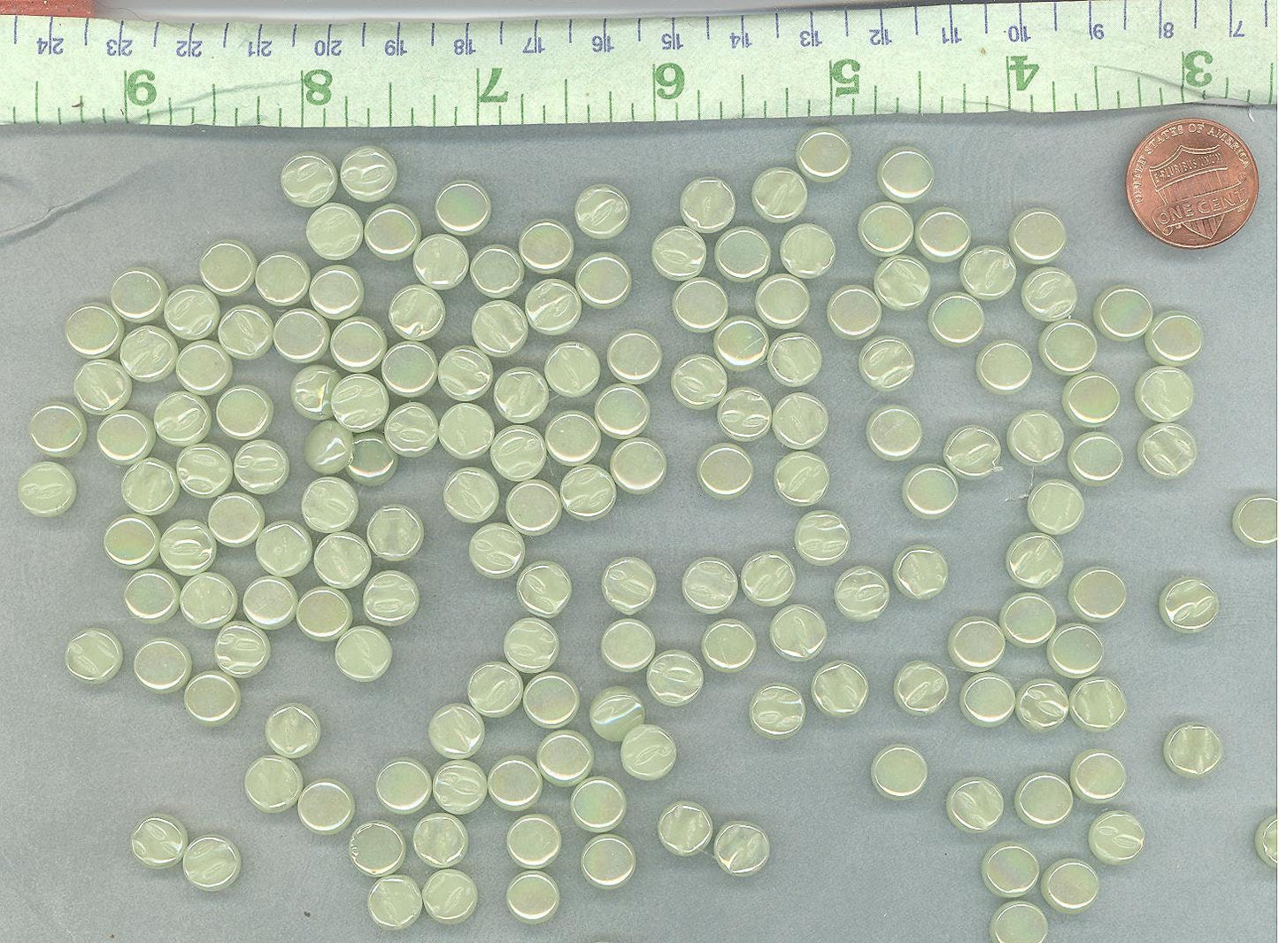 Soft Green Iridescent MINI Glass Drops Mosaic Tiles - 50 grams - Over 100 Tiles