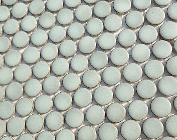 Aquamarine Ceramic Tiles - Round Mosaic Tiles - 2 cm or .75 inch - 25 Tiles - Penny Rounds