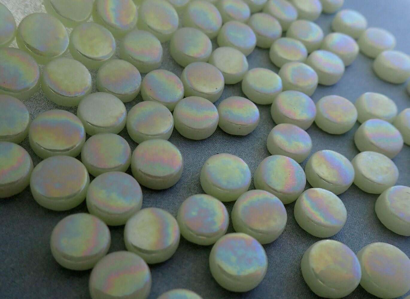Pale Yellow Iridescent MINI 8mm Glass Drops Mosaic Tiles - 50 grams