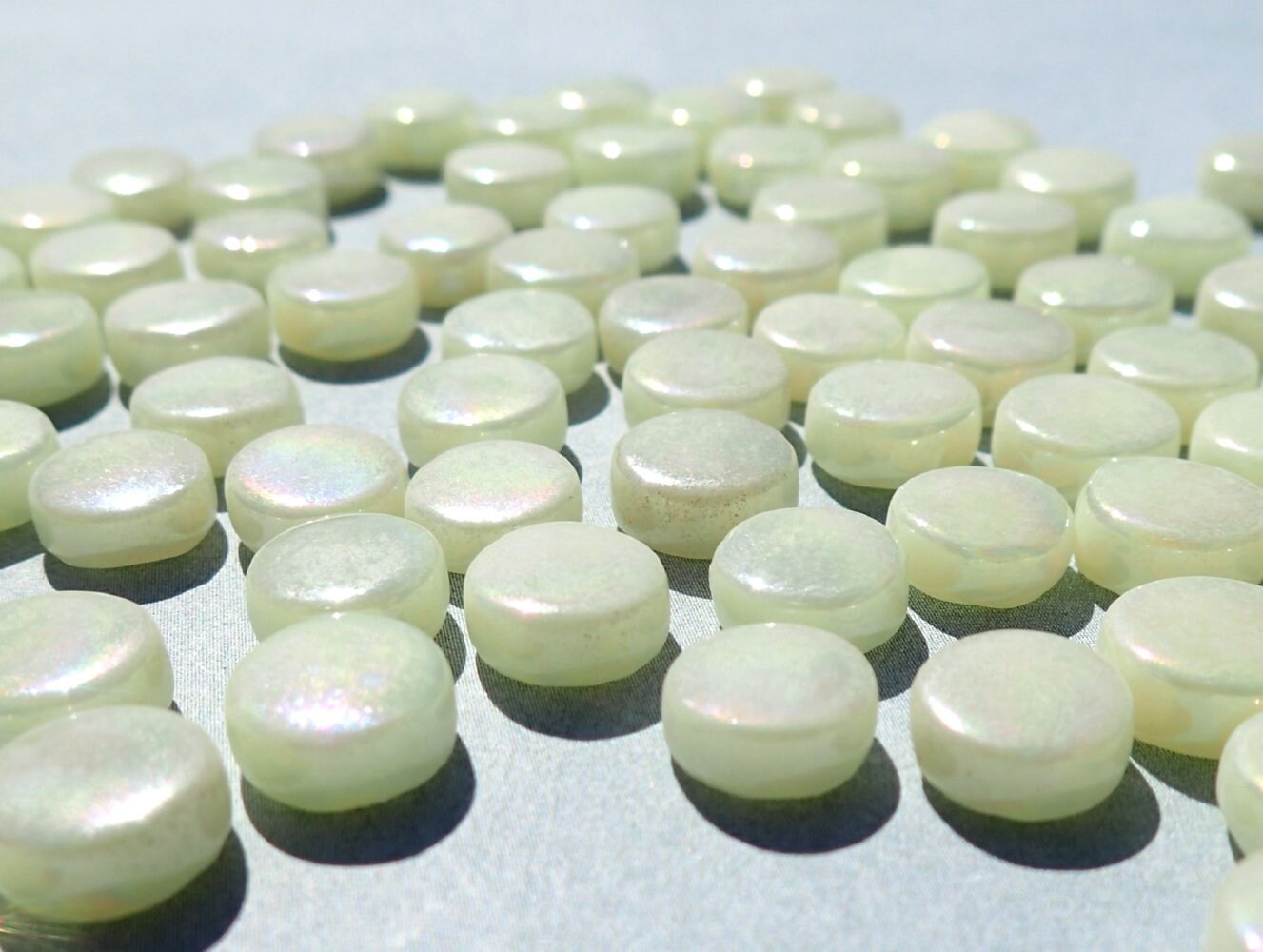 Pale Yellow Iridescent MINI 8mm Glass Drops Mosaic Tiles - 50 grams