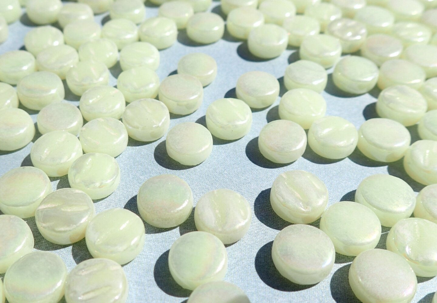 Pale Yellow Iridescent MINI 8mm Glass Drops Mosaic Tiles - 50 grams