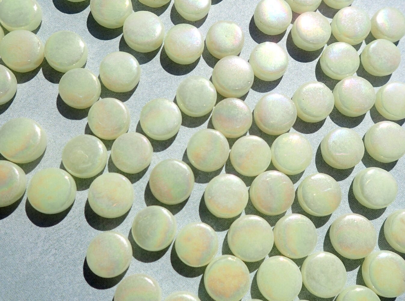 Pale Yellow Iridescent MINI 8mm Glass Drops Mosaic Tiles - 50 grams
