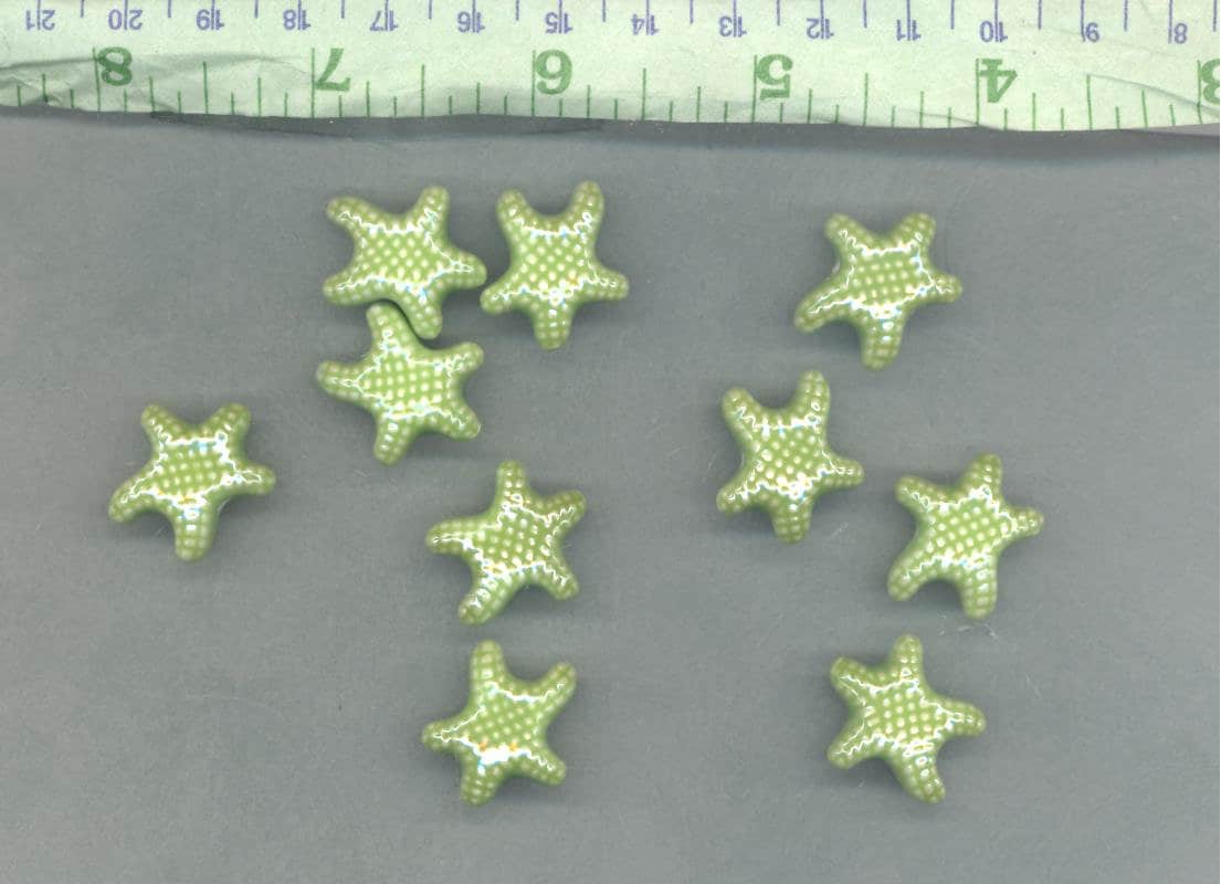 Lime Green Starfish Beads - Ceramic Mosaic Tiles - 10 Puffy Sea Star Beads