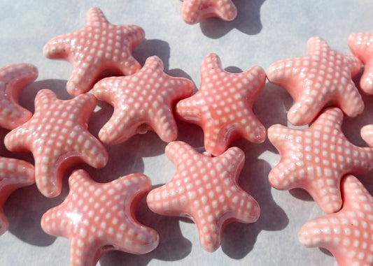 Peach Starfish Beads - Ceramic Mosaic Tiles - 10 Puffy Sea Stars Beads