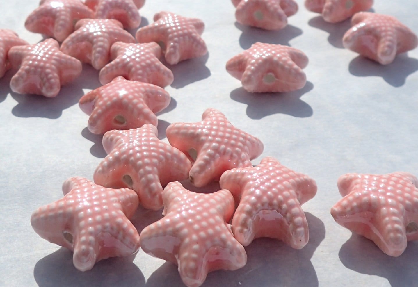 Peach Starfish Beads - Ceramic Mosaic Tiles - 10 Puffy Sea Stars Beads
