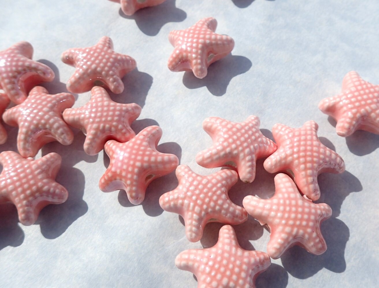 Peach Starfish Beads - Ceramic Mosaic Tiles - 10 Puffy Sea Stars Beads