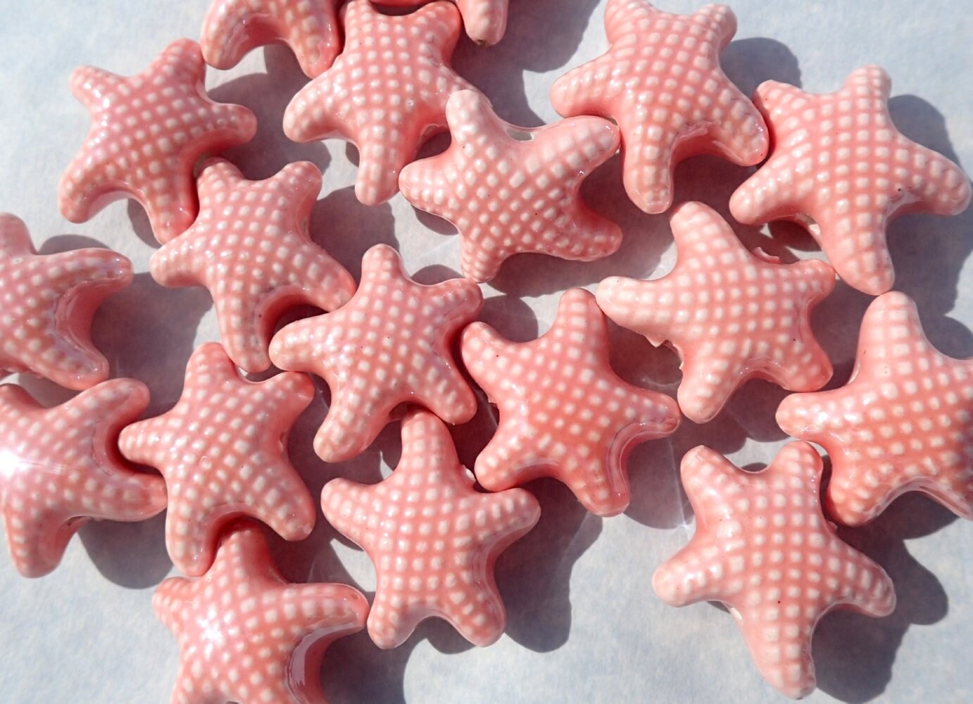 Peach Starfish Beads - Ceramic Mosaic Tiles - 10 Puffy Sea Stars Beads