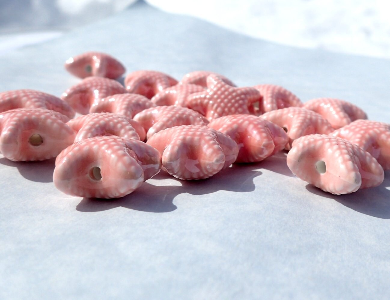 Peach Starfish Beads - Ceramic Mosaic Tiles - 10 Puffy Sea Stars Beads