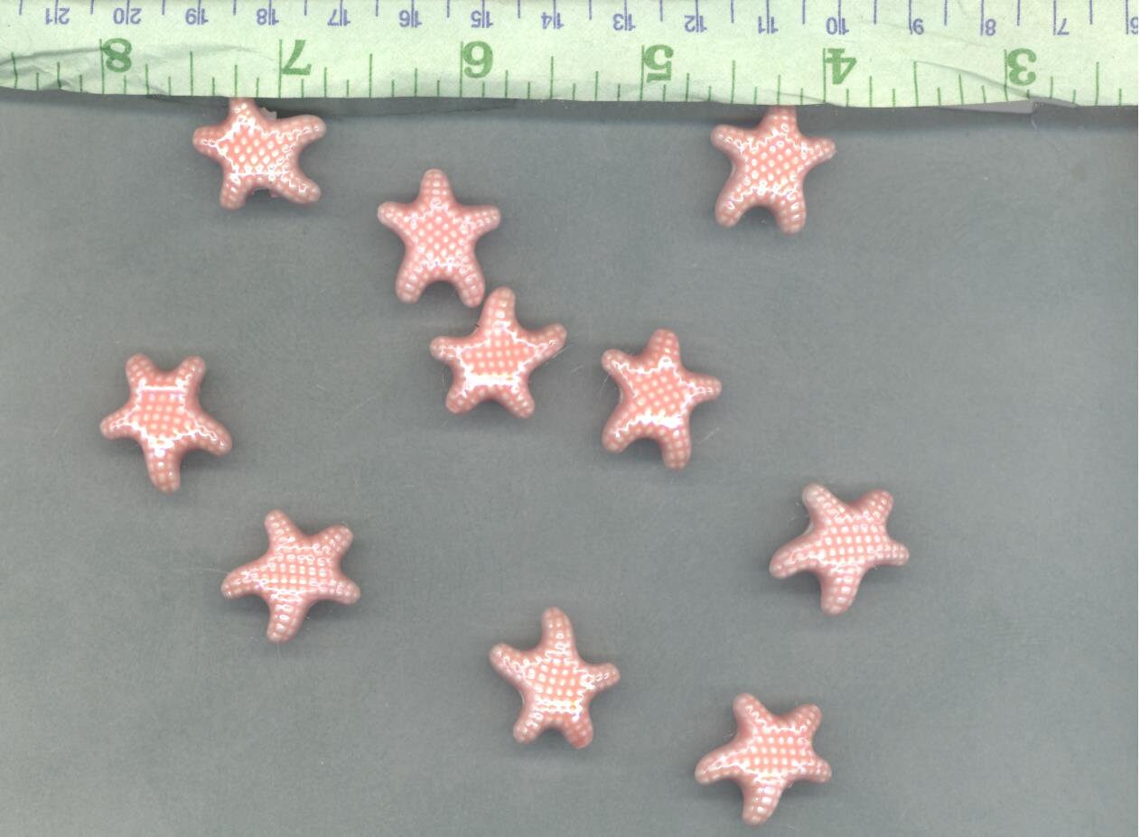 Peach Starfish Beads - Ceramic Mosaic Tiles - 10 Puffy Sea Stars Beads