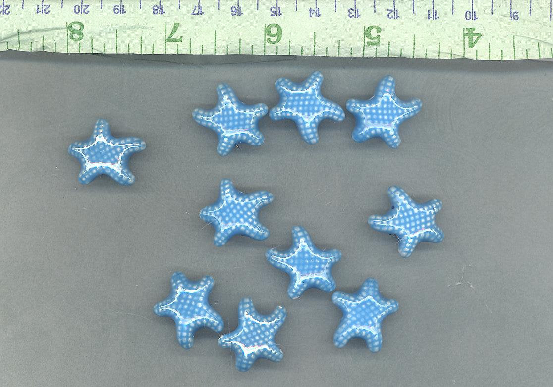 Light Blue Starfish Beads - Ceramic Mosaic Tiles - 10 Puffy Beads - Sea Stars
