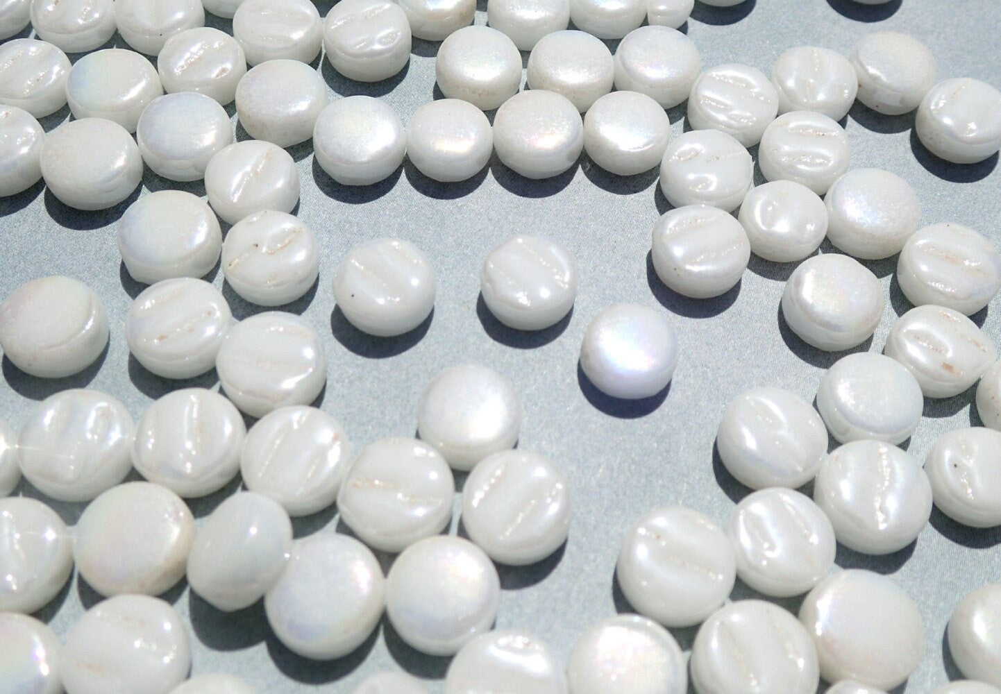 White Iridescent MINI Glass Drops Mosaic Tiles - 50 grams - Over 100 Glass Gems - Wedding Decor