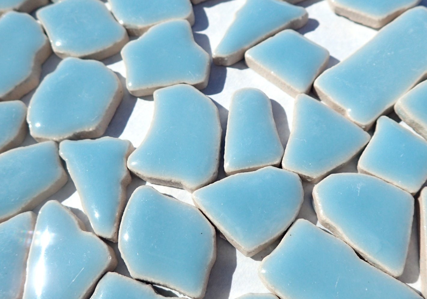 Light Blue Mosaic Ceramic Tiles - Jigsaw Puzzle Shaped Pieces - Half Pound - Assorted Sizes Random Shapes - Azure