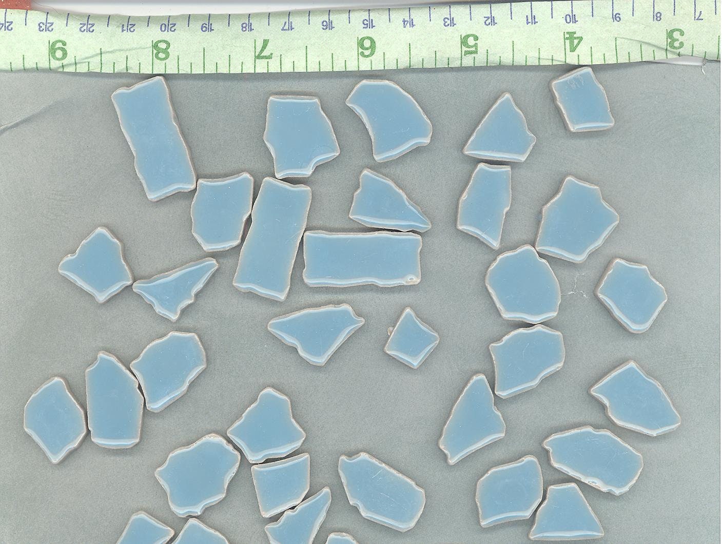Light Blue Mosaic Ceramic Tiles - Jigsaw Puzzle Shaped Pieces - Half Pound - Assorted Sizes Random Shapes - Azure