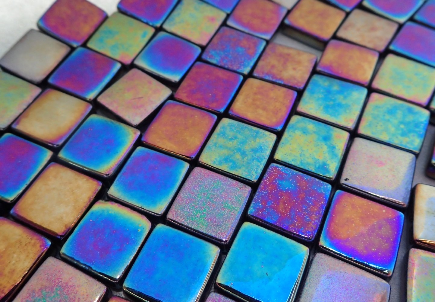 Black Iridescent Glass Square Mosaic Tiles - 12mm Opaque Glass Solid Color - 50g of Squares
